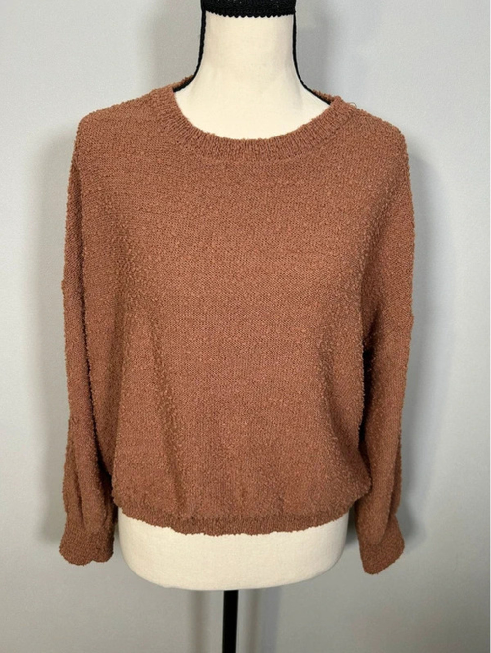 Alter’d State Brown Knit Sweater Size S/M Textured Crewneck Cropped Pullover